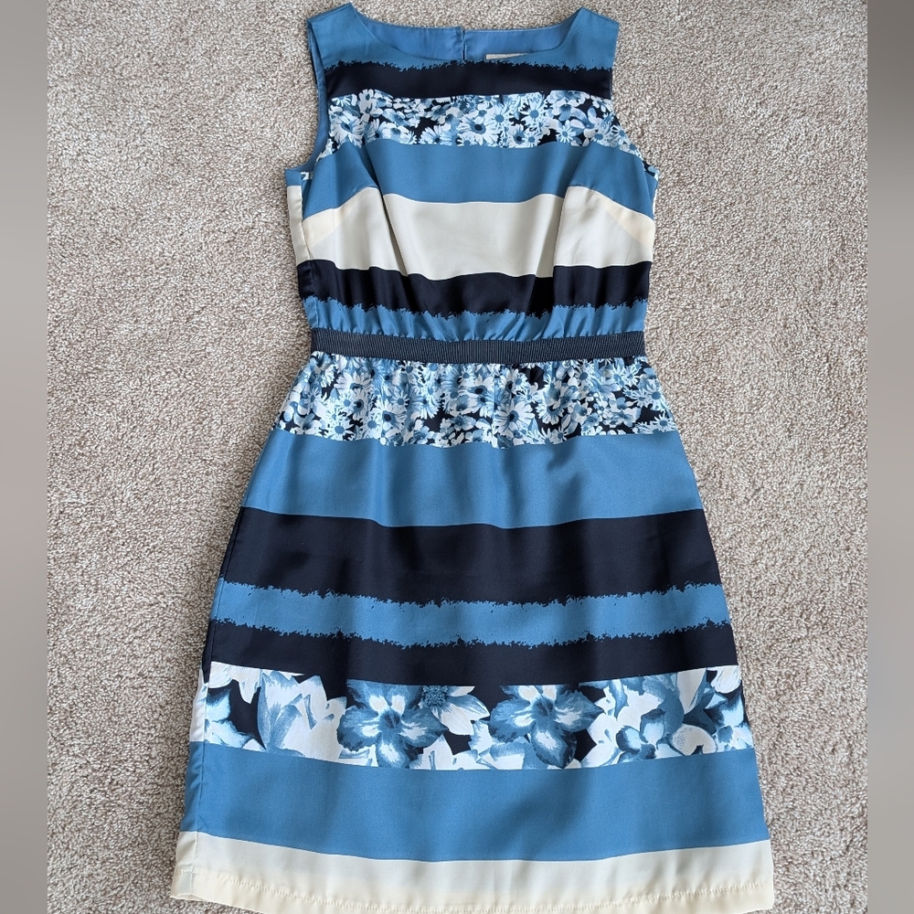LOFT Blue and Black Floral Dress